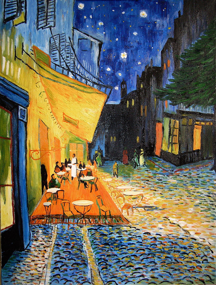 Vincent Van Gogh's Café Terrace at Night: Vibrant Post-Impressionist Street Scene HD phone wallpaper