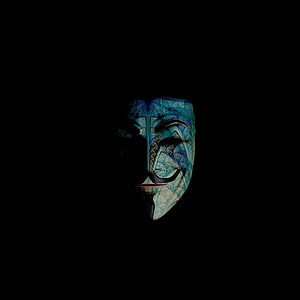 V for Vendetta Guy Fawkes Mask in Teal and Blue Ornamental Design on Black Background HD phone wallpaper
