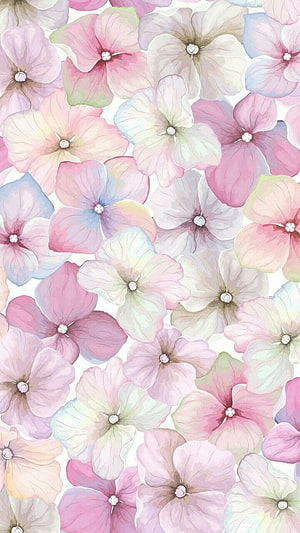 Pastel Watercolor Floral Pattern with Soft Pink and Lavender Blooms HD phone wallpaper