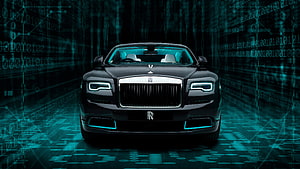Rolls-Royce Wraith Front View Against Digital Binary Code Background HD wallpaper