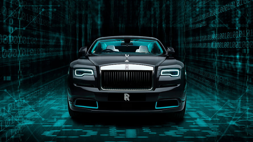 Rolls-Royce Wraith Front View Against Digital Binary Code Background HD wallpaper