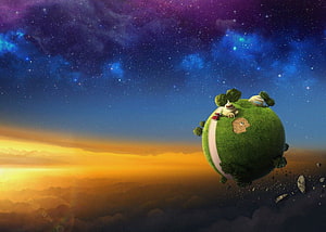 King Kai Planet from Dragon Ball Super Floating in a Starry Cosmic Sky HD wallpaper