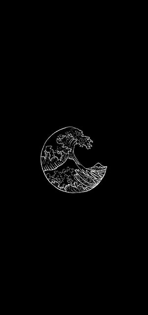 Minimalist Great Wave of Kanagawa Line Art on Black Background HD phone wallpaper