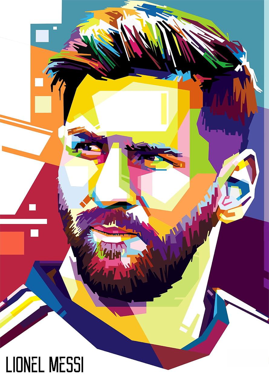 Vibrant Geometric Portrait of Lionel Messi in Bold Abstract Colors HD phone wallpaper