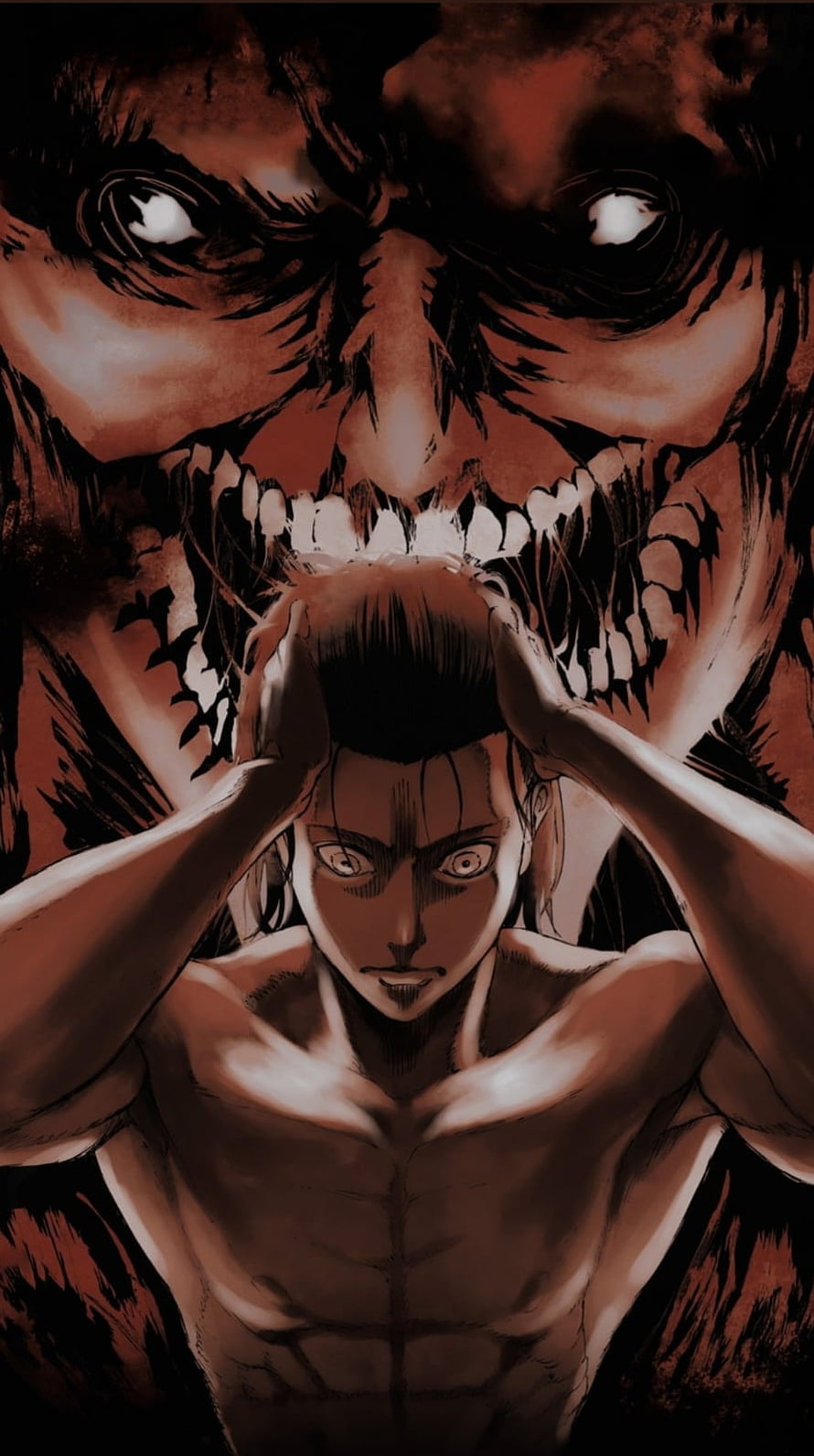 Eren Yeager and Jaw Titan in Dark Monochrome Attack on Titan Artwork HD phone wallpaper