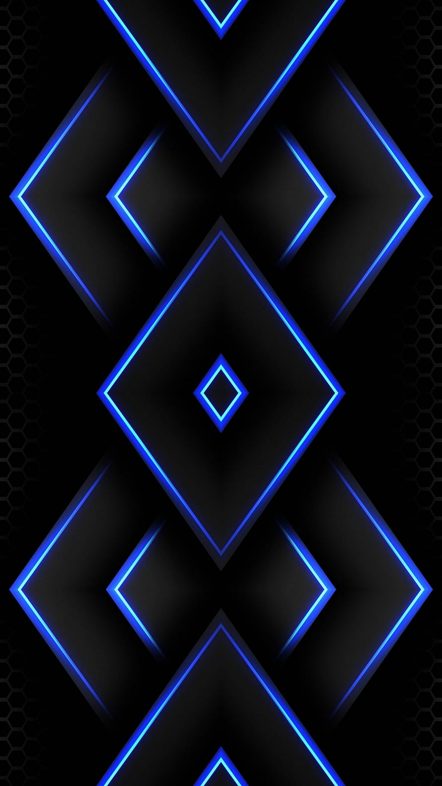 Electric Blue Geometric Diamond Pattern with Neon Glow on Black Background HD phone wallpaper