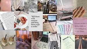 Aesthetic Girl Vision Board Collage With Study Notes, Coffee, and Motivational Quotes HD wallpaper