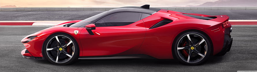 Red Ferrari SF90 Stradale Side Profile on Race Track HD wallpaper