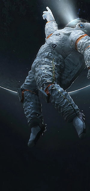 Astronaut Floating in Deep Space with Dramatic Rim Lighting and Dark Cosmic Background HD phone wallpaper