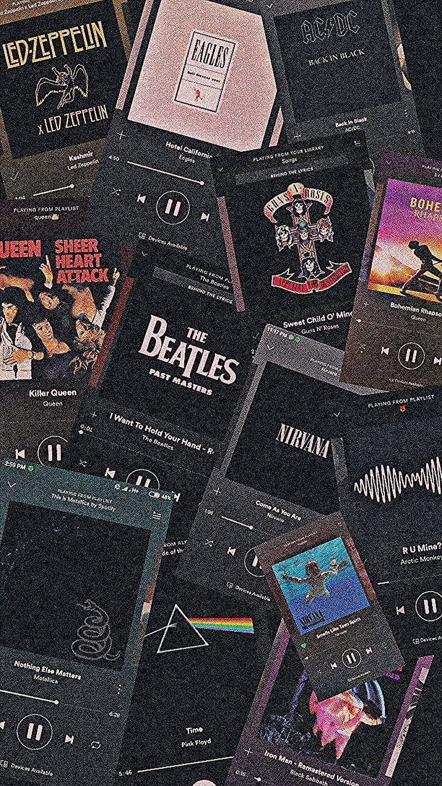 Classic Rock Band Album Covers and Music Player Interface Collage Wallpaper HD phone wallpaper