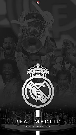 Real Madrid Champions League Trophy Celebration Monochrome Wallpaper HD phone wallpaper
