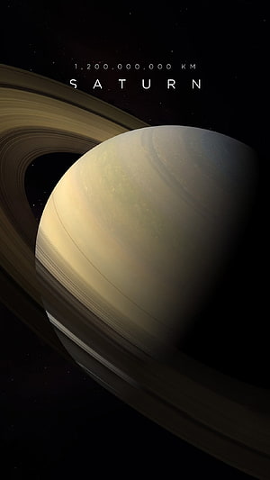 Saturn with its iconic rings set against the dark expanse of deep space and distant stars HD phone wallpaper