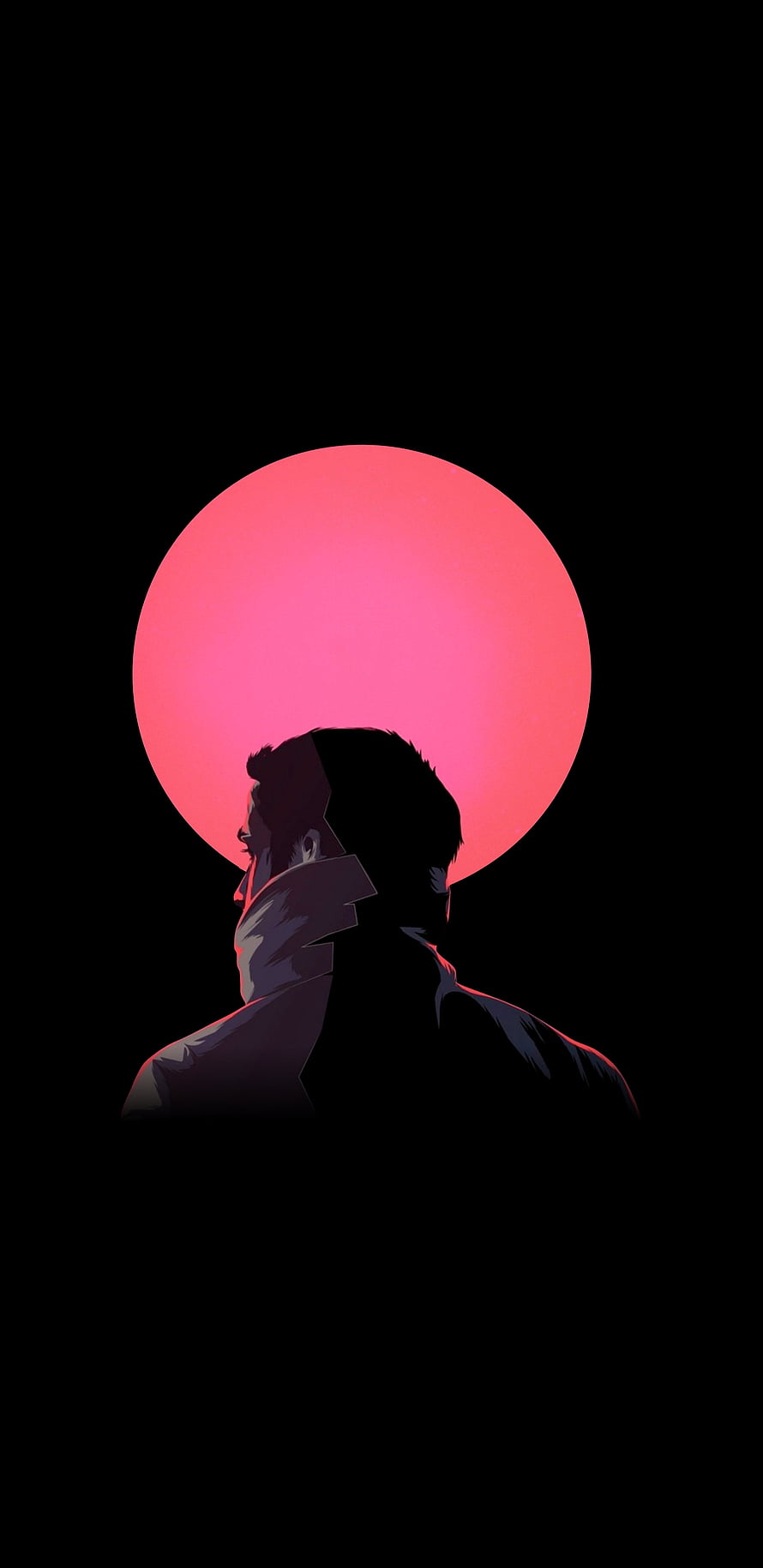 Blade Runner 2049 Silhouette Against Pink Sun Minimalist AMOLED Art HD phone wallpaper