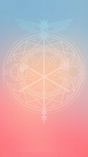 Cardcaptor Sakura Clear Card Celestial Staff and Astral Circle Line Art on Pastel Gradient Background HD phone wallpaper