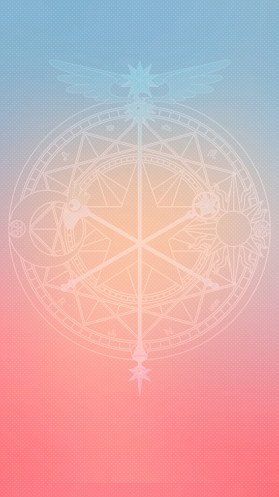 Cardcaptor Sakura Clear Card Celestial Staff and Astral Circle Line Art on Pastel Gradient Background HD phone wallpaper