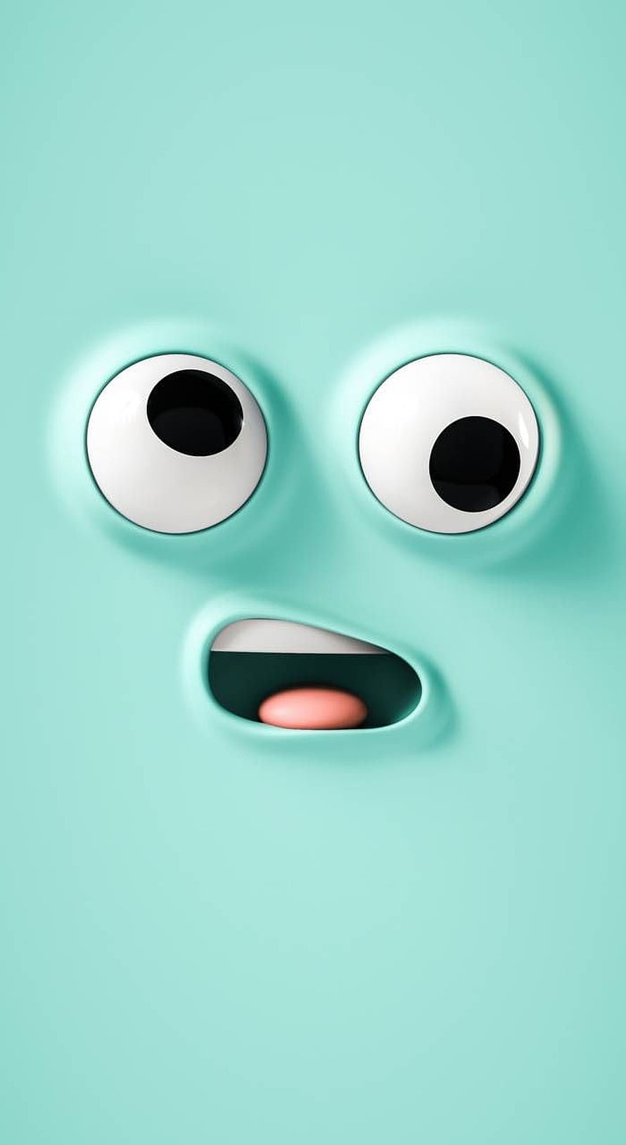 Cute 3D Cartoon Face with Surprised Expression on Mint Background HD phone wallpaper