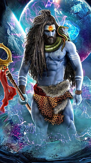 Lord Shiva Digital Art with Cosmic Nebula Background and Trishula HD phone wallpaper