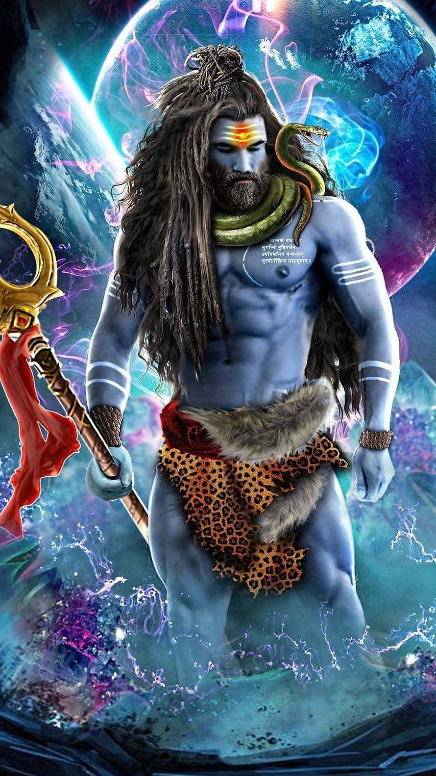 Lord Shiva Digital Art with Cosmic Nebula Background and Trishula HD phone wallpaper