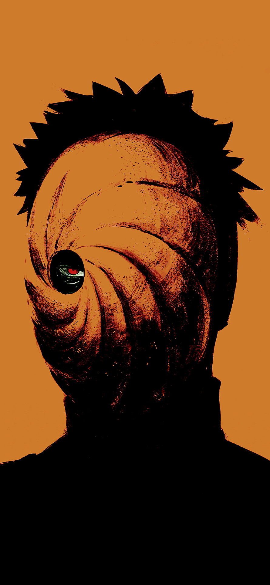 Obito Uchiha Portrait with Sharingan Eye in Dramatic Orange and Black Anime Art Style HD phone wallpaper