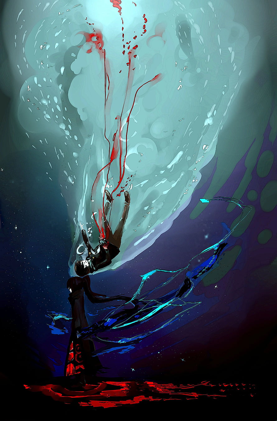 Baam from Tower of God in a dramatic dark fantasy scene with ethereal light and red energy HD phone wallpaper