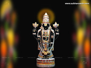Ornate Venkateswara Swamy Murti with Gold Jewels and Sacred Halo HD wallpaper