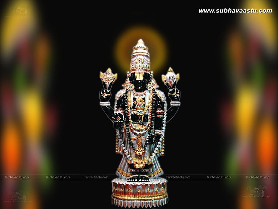 Ornate Venkateswara Swamy Murti with Gold Jewels and Sacred Halo HD wallpaper