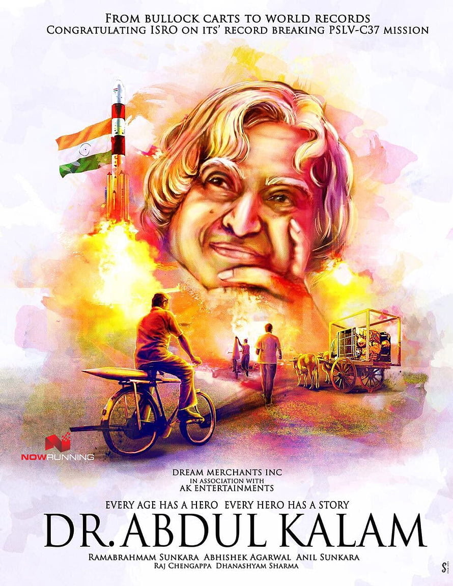 Dr. APJ Abdul Kalam Movie Poster with Rocket Launch and Watercolor Portrait HD phone wallpaper