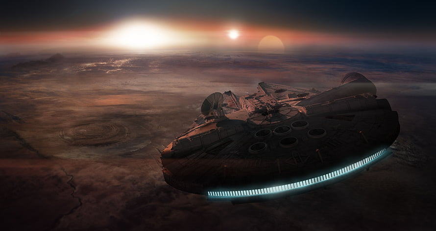 Star Wars Star Destroyer Cruising Above a Desert Planet at Sunset HD wallpaper
