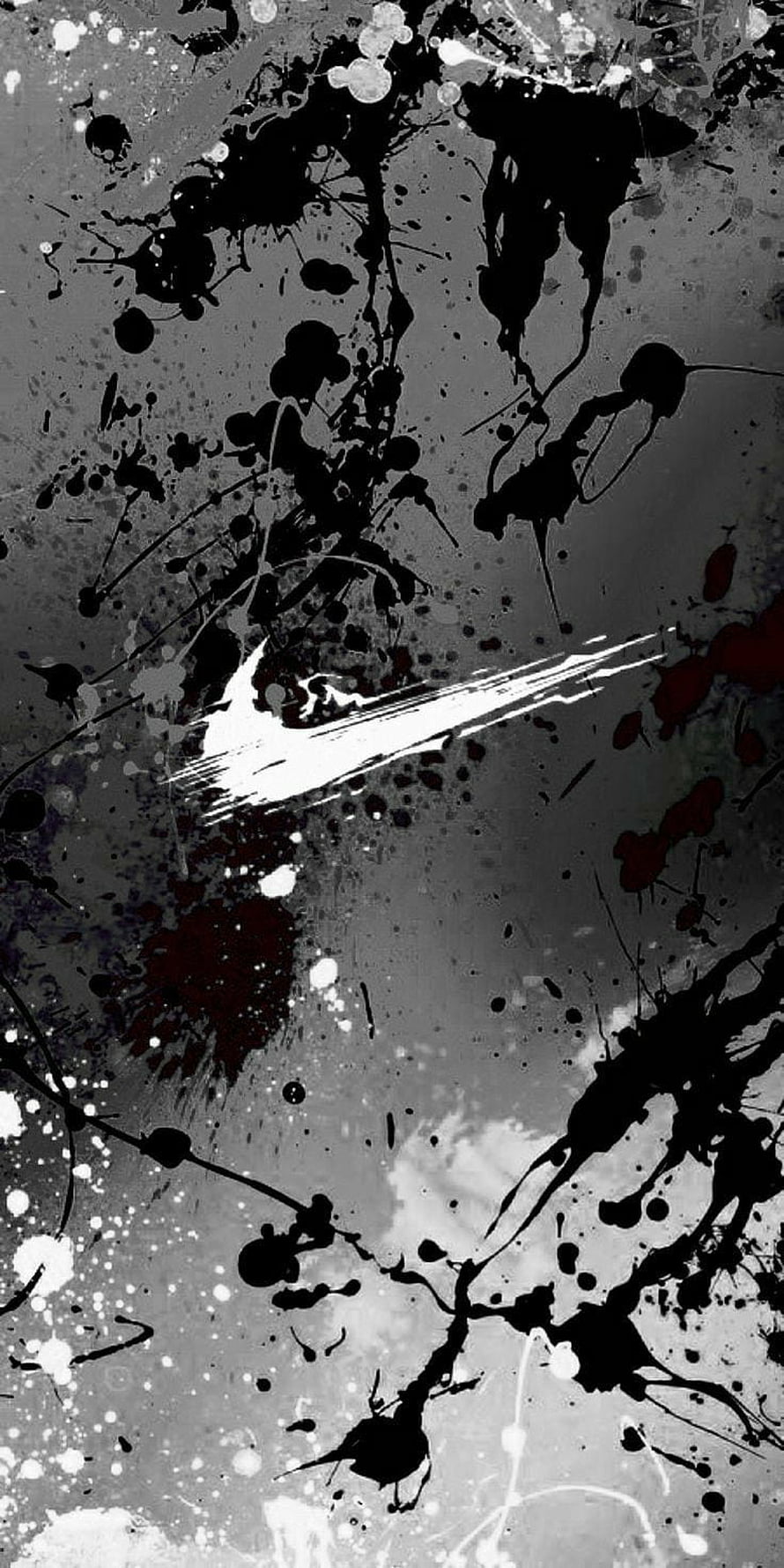 Nike Swoosh Logo on Grunge Ink Splatter Background with Dark Red Accents HD phone wallpaper