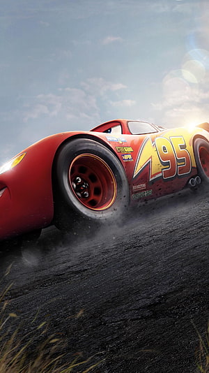 Lightning McQueen Racing on the Track in Cars 3 Animated Movie Scene HD phone wallpaper