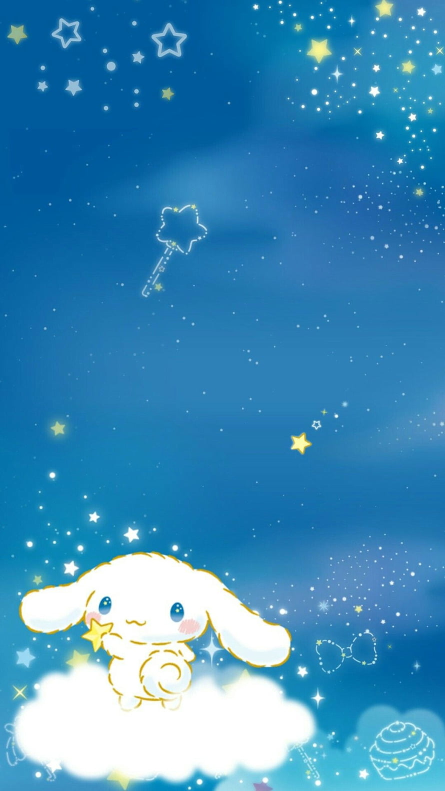 Cinnamoroll Sanrio Character Sitting on Cloud Under Starry Night Sky HD phone wallpaper