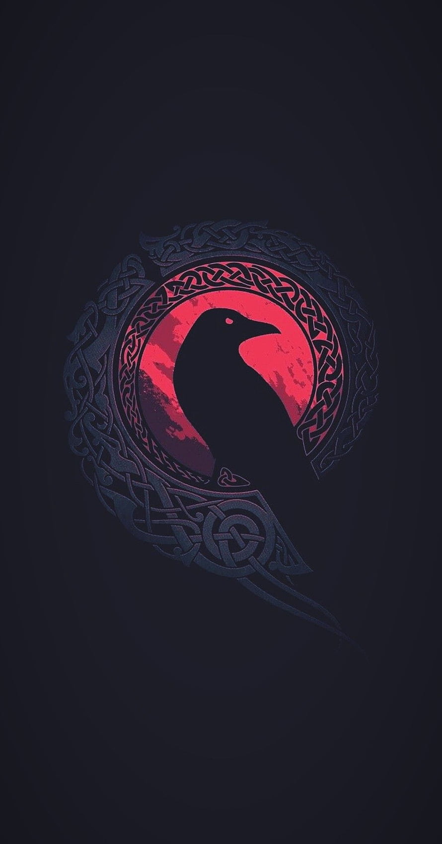 Norse Raven Silhouette with Celtic Knotwork and Red Moon HD phone wallpaper