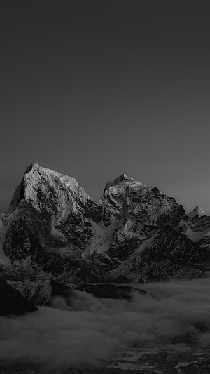 Monochrome Snow-Capped Mountain Peaks Rising Above a Sea of Clouds HD phone wallpaper