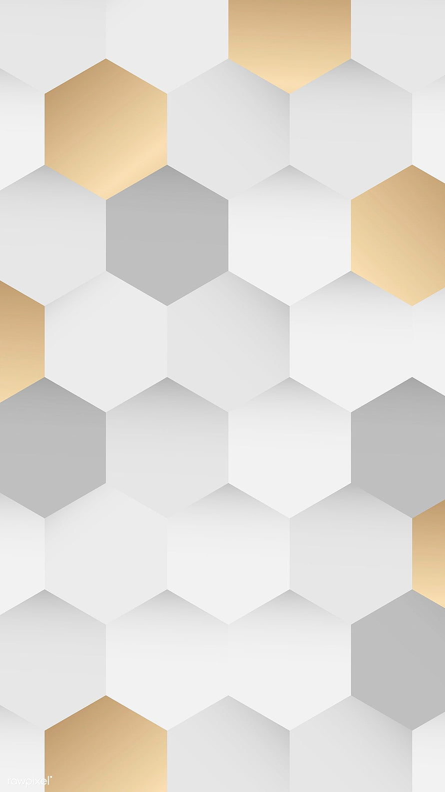 Minimalist white and gold hexagon pattern with soft gray accents and subtle depth HD phone wallpaper