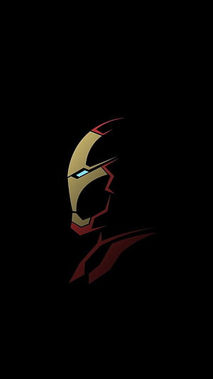 Minimalist Iron Man Helmet Profile with Glowing Blue Eye on Black Background HD phone wallpaper