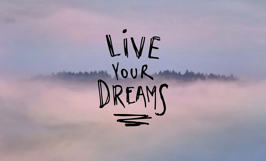 Live Your Dreams Handwritten Quote Over Misty Forest Landscape HD wallpaper