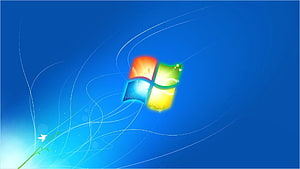 Windows 7 Default Desktop Wallpaper with Glowing Logo and Flowing Lines HD wallpaper