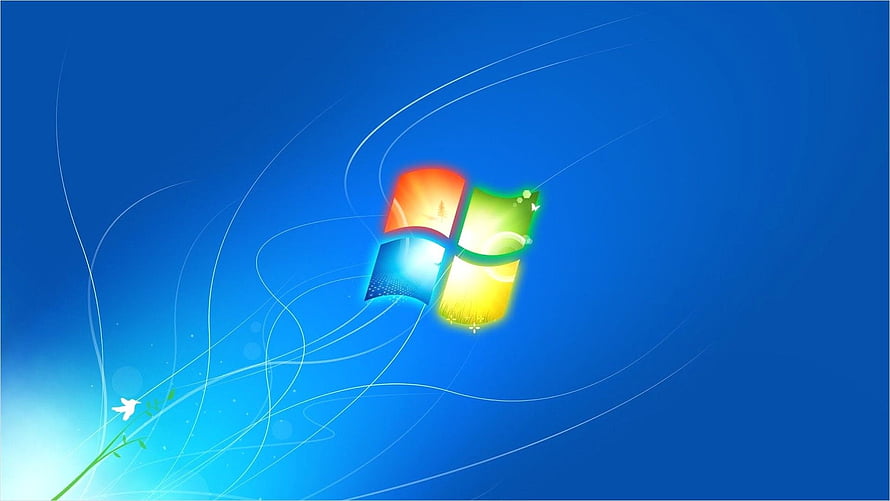 Windows 7 Default Desktop Wallpaper with Glowing Logo and Flowing Lines HD wallpaper
