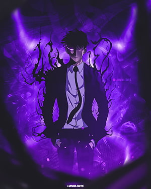 Sung Jin Woo Solo Leveling Anime Character with Purple Energy Aura HD phone wallpaper