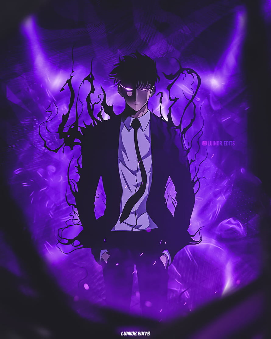 Sung Jin Woo Solo Leveling Anime Character with Purple Energy Aura HD phone wallpaper
