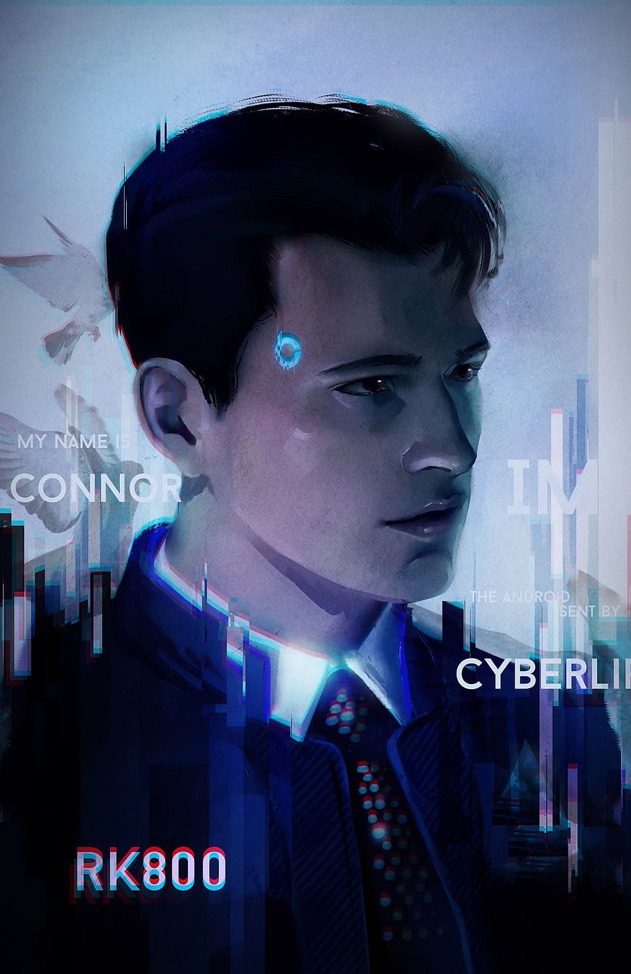Connor RK800 Android Portrait from Detroit Become Human with Glitch Art Effects HD phone wallpaper