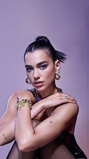 Dua Lipa Studio Portrait with Gold Jewelry and Slicked Hair HD phone wallpaper