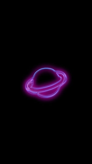 Glowing Neon Planet with Rings on Black Background Minimalist Aesthetic HD phone wallpaper
