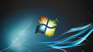 Windows 7 Logo with Flowing Blue Ribbons and Nature Scenes on Dark Background HD wallpaper
