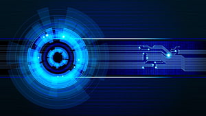 Futuristic Blue Circuit Board Design with Glowing Digital Interface Elements HD wallpaper
