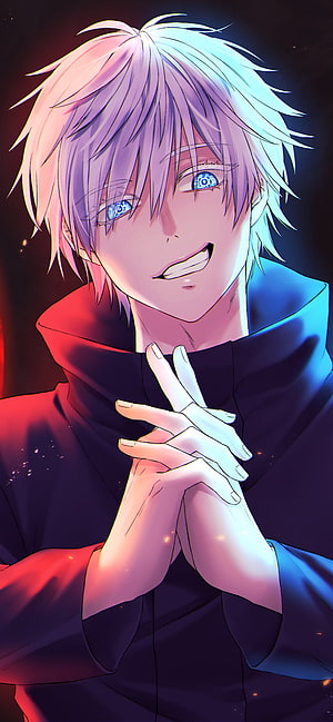 Satoru Gojo Jujutsu Kaisen Anime Character Portrait with Blue Eyes and White Hair HD phone wallpaper