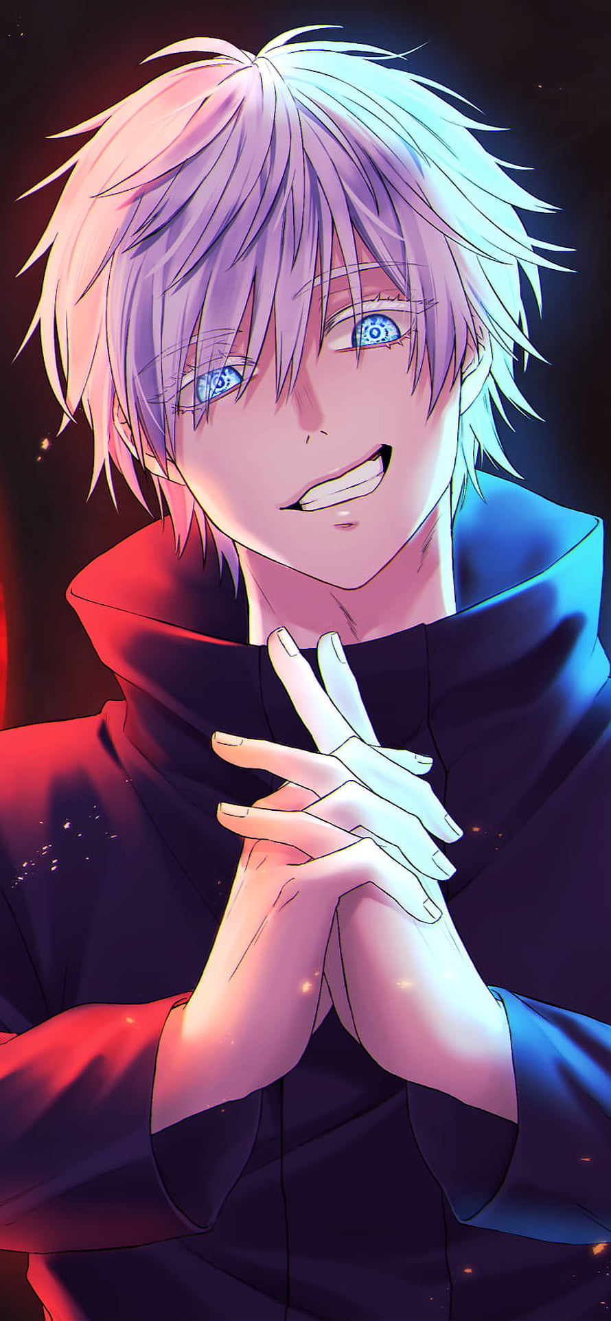 Satoru Gojo Jujutsu Kaisen Anime Character Portrait with Blue Eyes and White Hair HD phone wallpaper