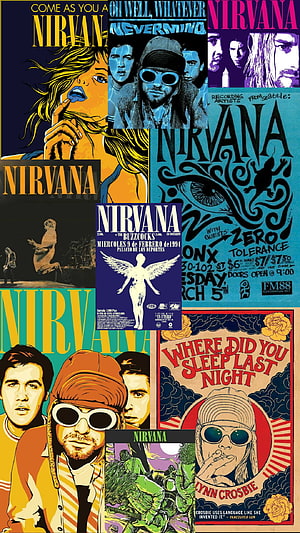 Nirvana Band Poster Collage with Grunge Aesthetic and Vintage Concert Art HD phone wallpaper
