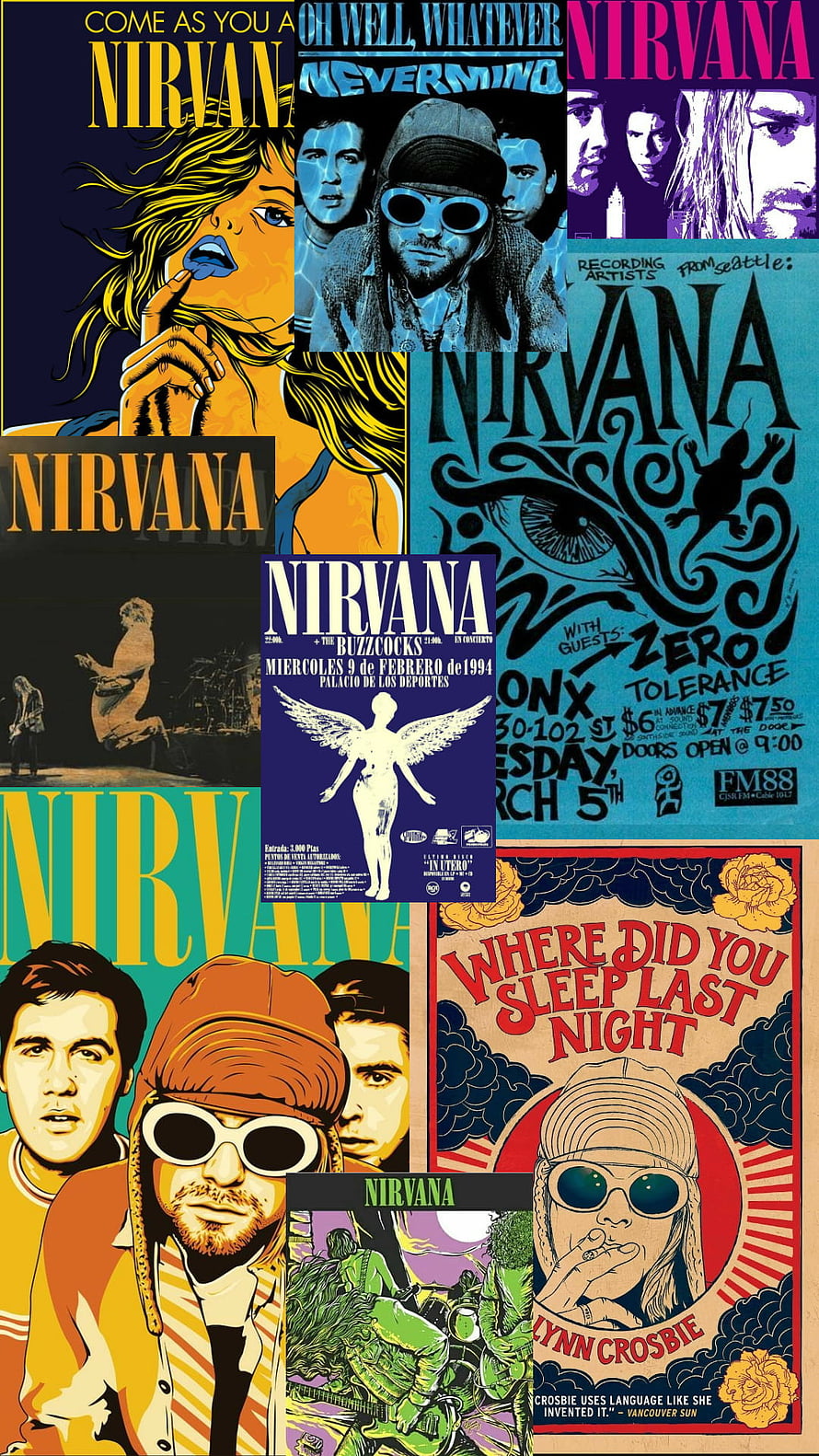 Nirvana Band Poster Collage with Grunge Aesthetic and Vintage Concert Art HD phone wallpaper
