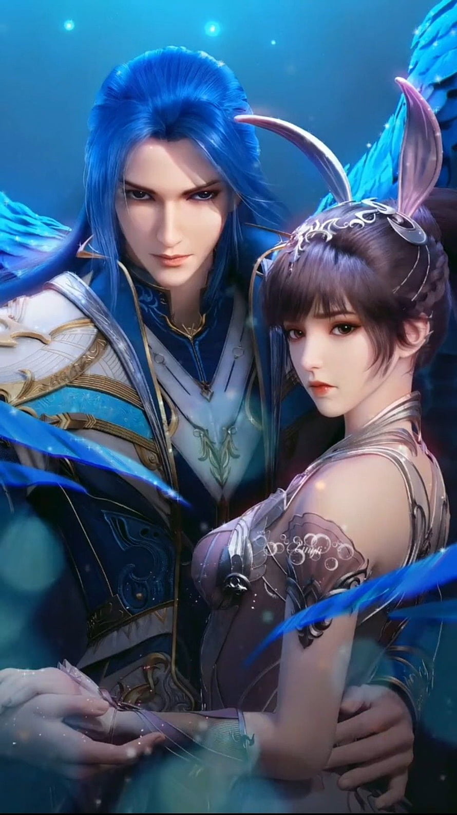 Xiao Wu and Blue-Haired Male Character in Fantasy 3D Animation Style HD phone wallpaper